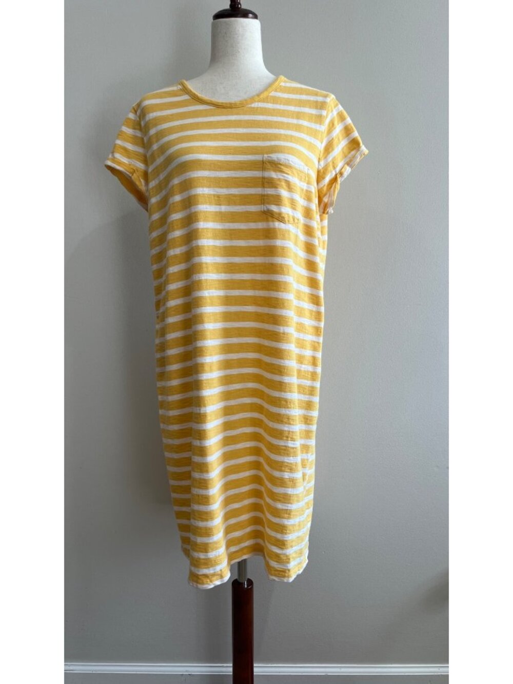 Gap T-Shirt Dress Womens XL Yellow Stripe Front Pocket Short Sleeve 100% Cotton